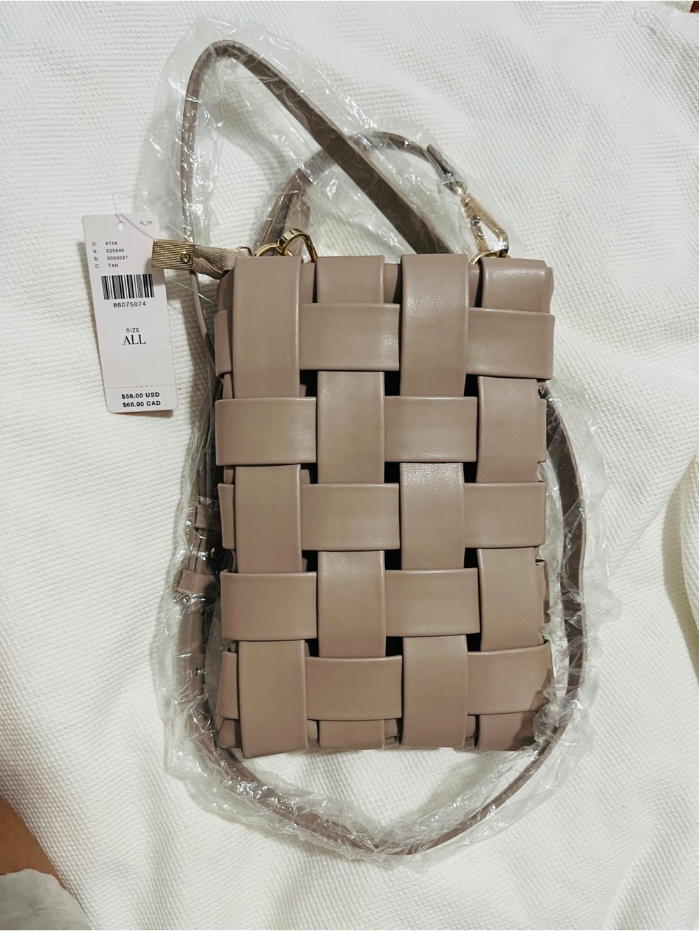 Anthropologie Taupe Woven Mini Crossbody Bag